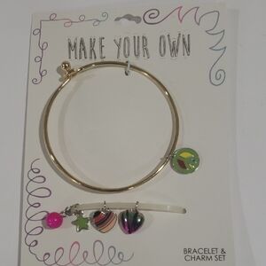 Elegant Vibrant Gold tone 7.5-inch Bracelet With Colorful Charm Set